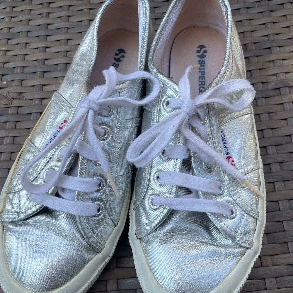 Superga Metallic Silver Lace-Up Shoes